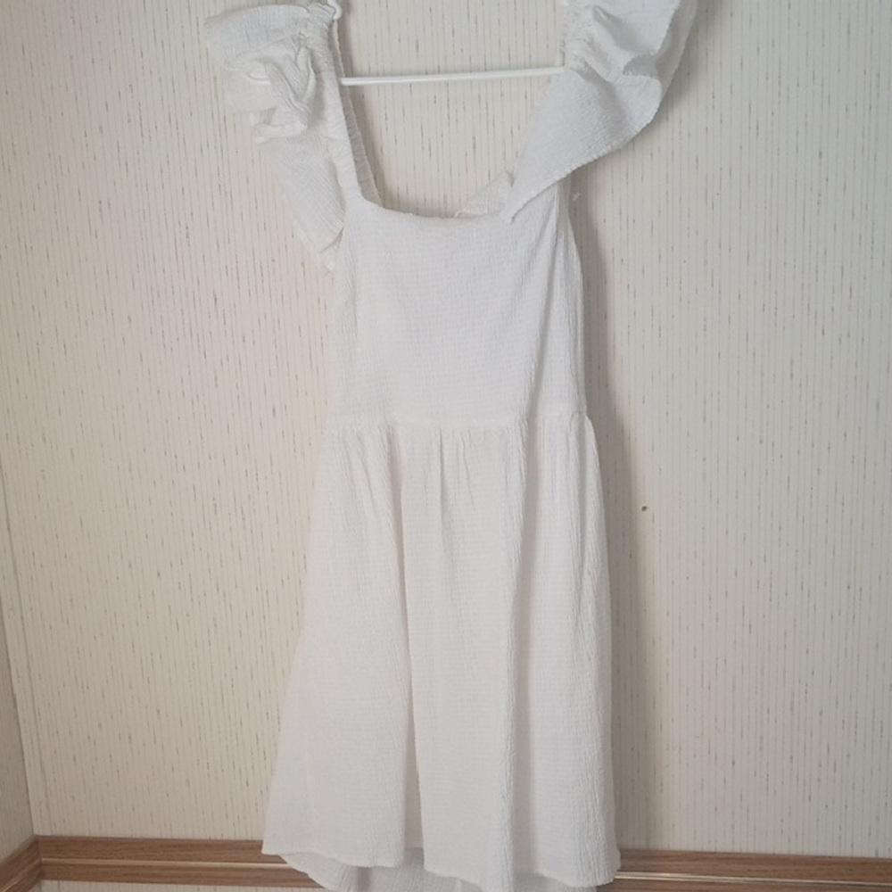 miami White Ruffle Strap Midi Dress